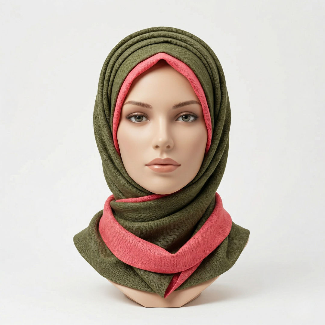 Soft Green/Pale Red Shawl Wrap
